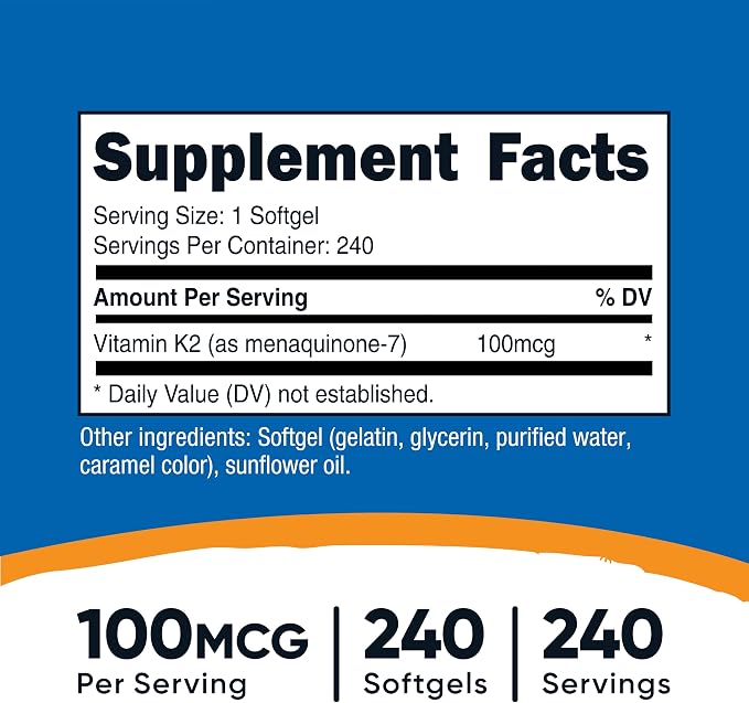 Nutricost Vitamin K2 MK-7 100 mcg, 240 Softgels - Gluten Free and GMO-Free MK7 (Pack of 2)