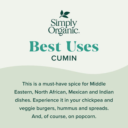 Simply Organic Ground Cumin Seed, 2.31 Ounce Glass Jar, Rich, Warm, Complex Earthy Spice Flavor, Certified Organic, Kosher | Rich, Warm, Complex Earthy Spice Flavor, Certified Organic, Kosher