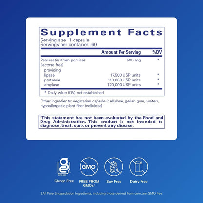 Pure Encapsulations Pancreatic Enzyme Formula, 60 Capsules