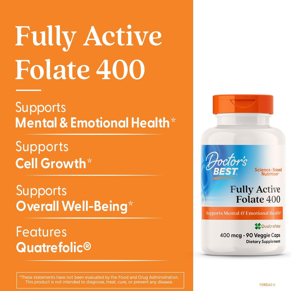 Doctor's BEST Folate Supplement 400 mcg, for Men & Women, 90 Veg Caps