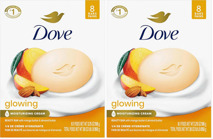 Dove Beauty Bar Soap Glowing Mango & Almond Butters,for Radiant Skin,Illuminates Skin 3.75 oz,(Pack of 16)
