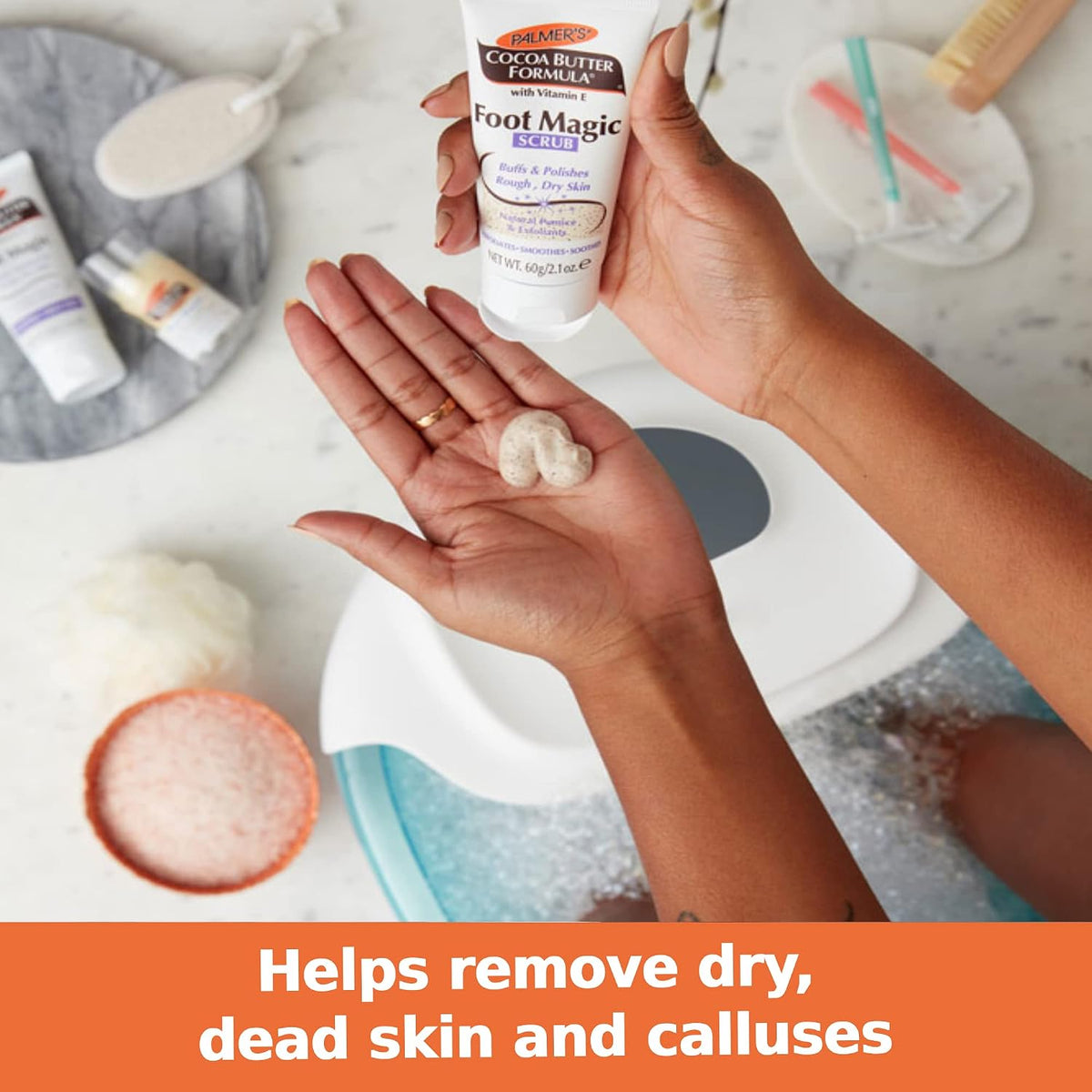 Palmer's Cocoa Butter Formula Foot Magic Exfoliating Foot Scrub with Vitamin E for Dry,Cracked Feet,Use with-Foot Scrubber for Pedicure,2.1 Ounce,(Pack of 2)