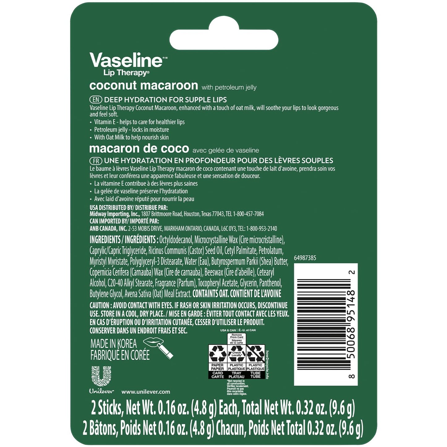 Vaseline Lip Therapy Coconut Macaron Lip Balm Bulk, 12 Twin Packs (24 Sticks) + Lip Protectant, Stocking Stuffers, Secret Santa, 0.32 Oz Ea