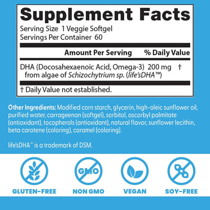 Doctors Best Vegan DHA from Algae, Non-GMO, 60 Veggie Softgels
