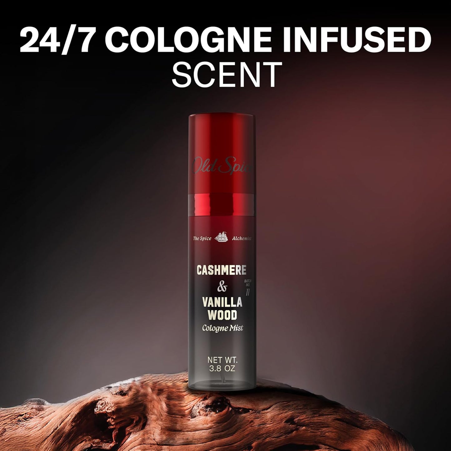 Old Spice Cologne Mist for Men, The Spice Alchemist Collection, 24/7 Cologne Infused Scent, No Trade Off Formula, Free of Parabens & Phthalates, Cashmere + Vanilla Wood Scent, 3.8 oz