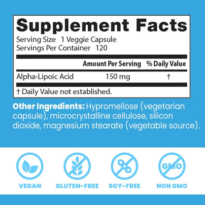 Doctor's Best Alpha Lipoic Acid Supplement 150mg, for Men & Women, 120 Caps