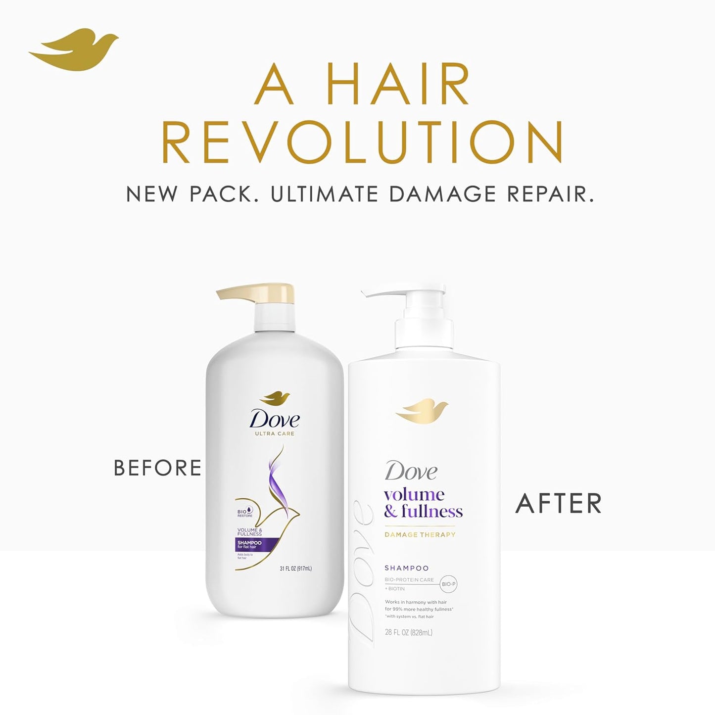 Dove Shampoo Volume & Fullness for Fine, Thin Hair with Bio-Protein Care Technology and Biotin 28 Fl Oz (Pack of 4)