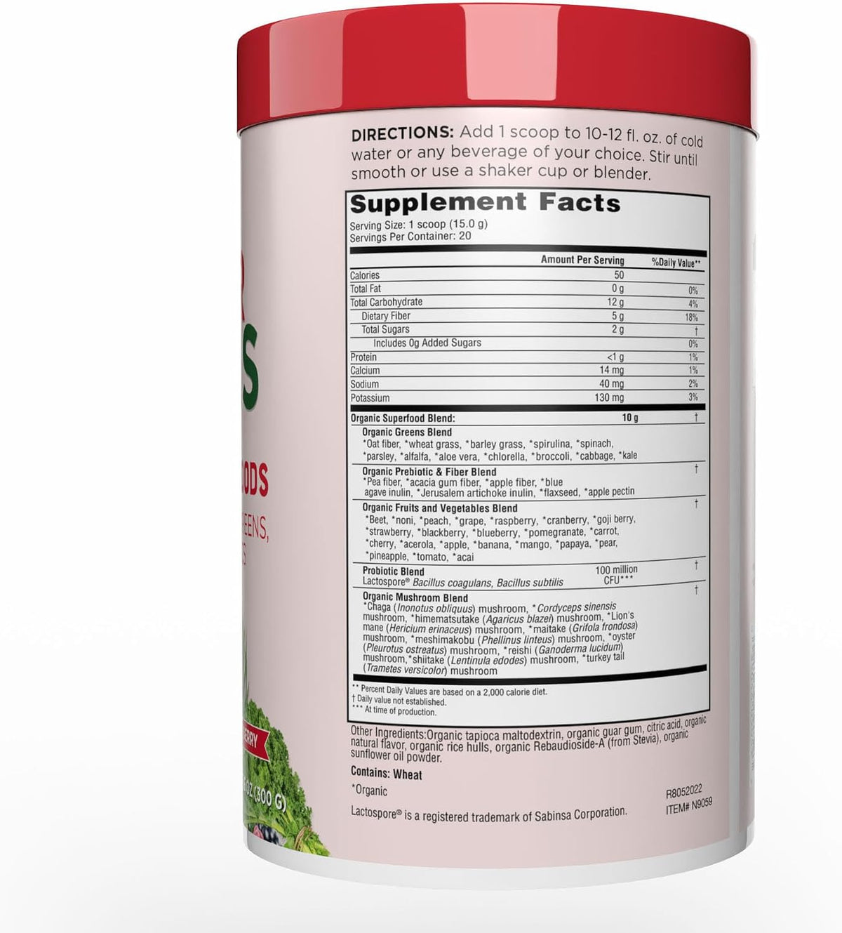 Country Farms Organic Super Greens Powder, Daily Greens Drink Mix with 50 Organic Superfoods, Fruits, Vegetables, Fiber, Mushrooms & Probiotics for Gut Health, Digestion & Energy, Berry Flavor