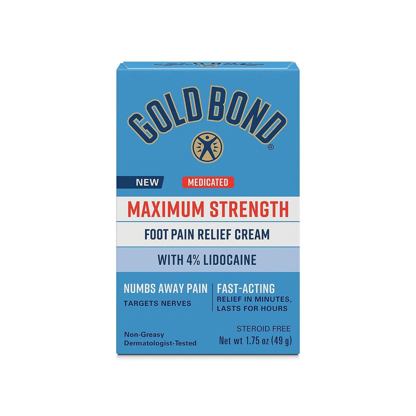 Gold Bond Medicated Foot Pain Relief Cream, Maximum Strength Pain Relief with Lidocaine HCI 4% to Numb Nerve Pain in Feet, Moisturizers and Aloe Soothe Dry Cracked Skin on Heels and Feet, 1.75 oz.