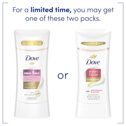 Dove Even Tone Antiperspirant Deodorant Stick Peach Blossom & Rice Milk 3 Count 2.6 oz
