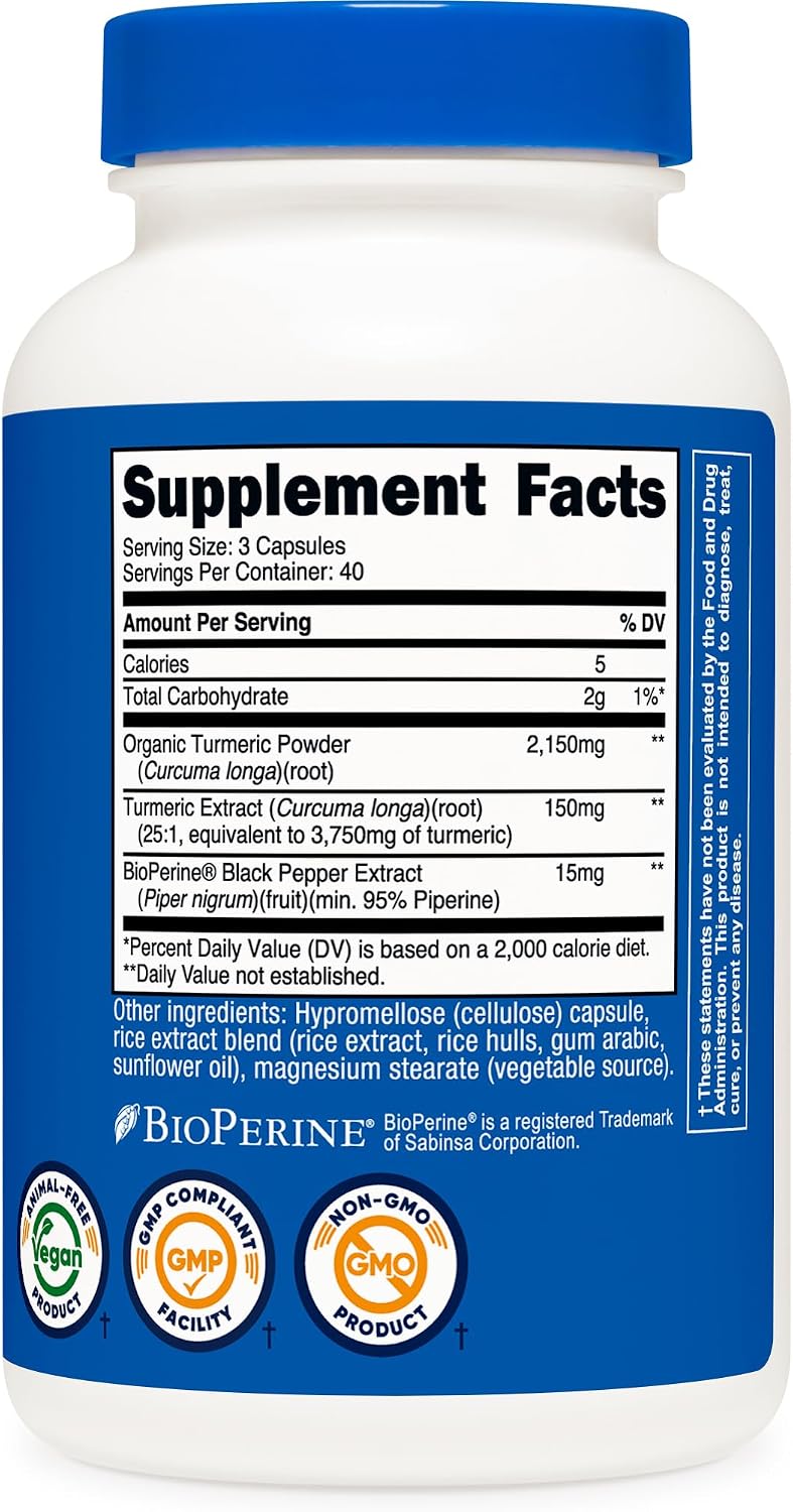 Nutricost Turmeric Curcumin with BioPerine, 2300mg, 120 Capsules, GMO-Free