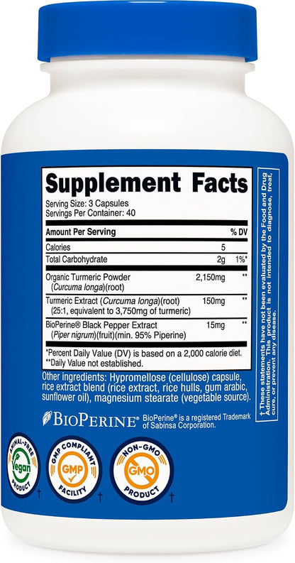 Nutricost Turmeric Curcumin with BioPerine, 2300mg, 120 Capsules, GMO-Free