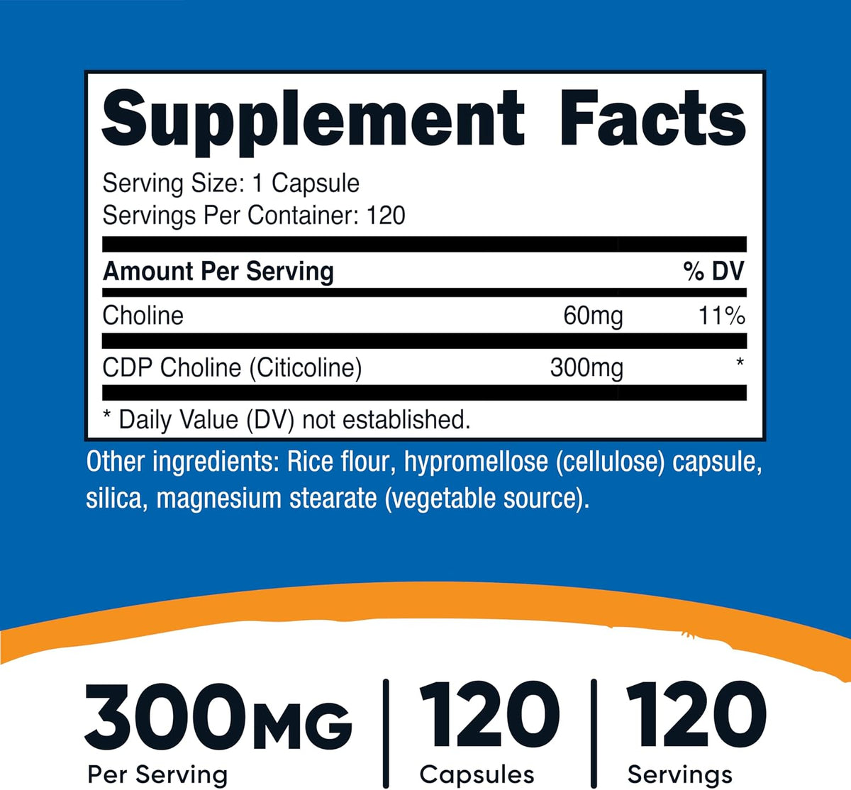 Nutricost CDP Choline (Citicoline) 300mg, 120 Vegetarian Capsules, GMO-Free