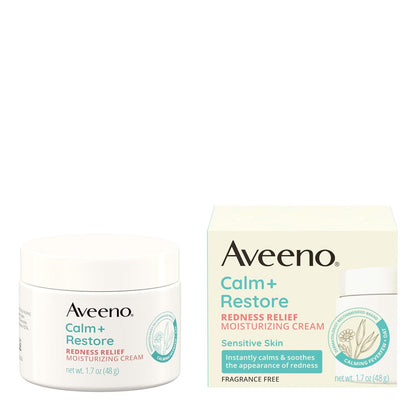 Aveeno Calm + Restore Facial Moisturizer Face Cream for Redness Relief, Non-Comedogenic, Ceramide & Vitamin B5, Hydrating for Dry, Sensitive Skin, Hypoallergenic, Fragrance-Free, 1.7 oz (Pack of 12)