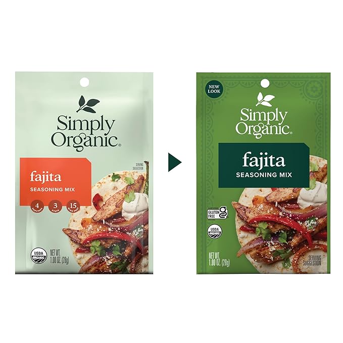 Simply Organic Fajita Seasoning Mix, Gluten Free, Certified Organic, Kosher - Chicken Fajita Seasoning - Pure Flavor for Tacos, Stir-Fries, Mexican Dishes, and More | 1.13 Ounce (Pack of 3)