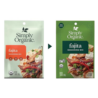 Simply Organic Fajita Seasoning Mix, Gluten Free, Certified Organic, Kosher - Chicken Fajita Seasoning - Pure Flavor for Tacos, Stir-Fries, Mexican Dishes, and More | 1.13 Ounce (Pack of 3)