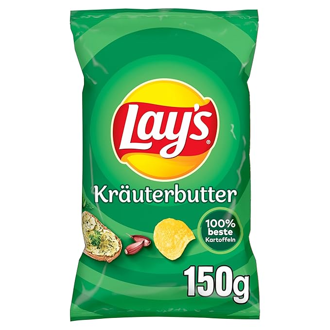 Lay's Herb Butter Potato Chips, Crispy Spiced Potato Chips for a Successful Party with Savory Butter Flavor and Aromatic Herb Seasoning, Imported European Snack Chips, Gourmet Crunchy Potato Snack, 150g / 5.29oz