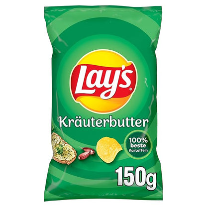 Lay's Herb Butter Potato Chips, Crispy Spiced Potato Chips for a Successful Party with Savory Butter Flavor and Aromatic Herb Seasoning, Imported European Snack Chips, Gourmet Crunchy Potato Snack, 150g / 5.29oz