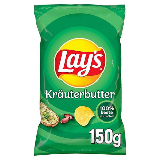 Lay's Herb Butter Potato Chips, Crispy Spiced Potato Chips for a Successful Party with Savory Butter Flavor and Aromatic Herb Seasoning, Imported European Snack Chips, Gourmet Crunchy Potato Snack, 150g / 5.29oz