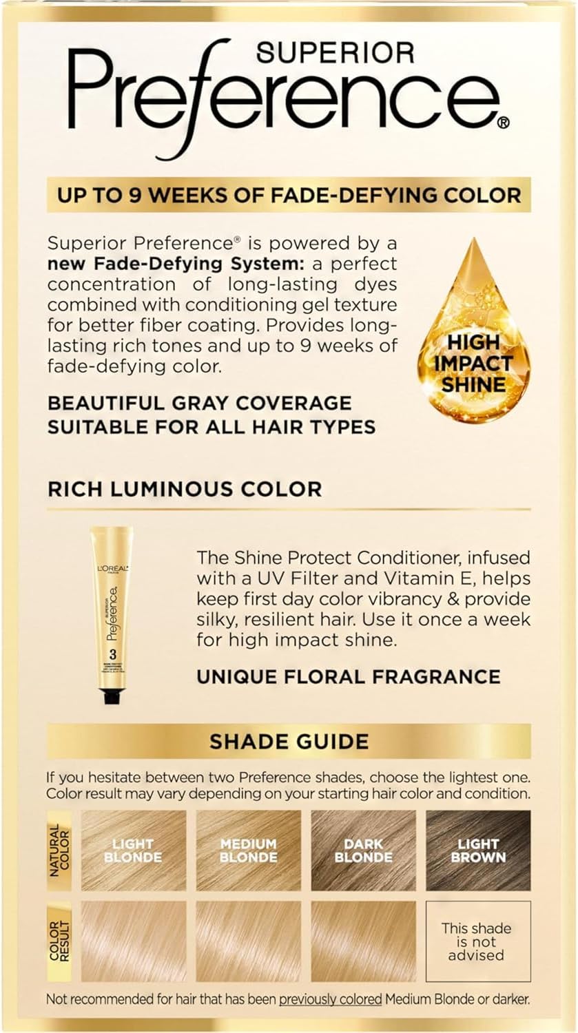 L’Oreal ParisSuperior Preference Rich Luminous Conditioning Colorant, Level 3 Permanent, Light Golden Blonde/Warmer 9G (Pack of 3)