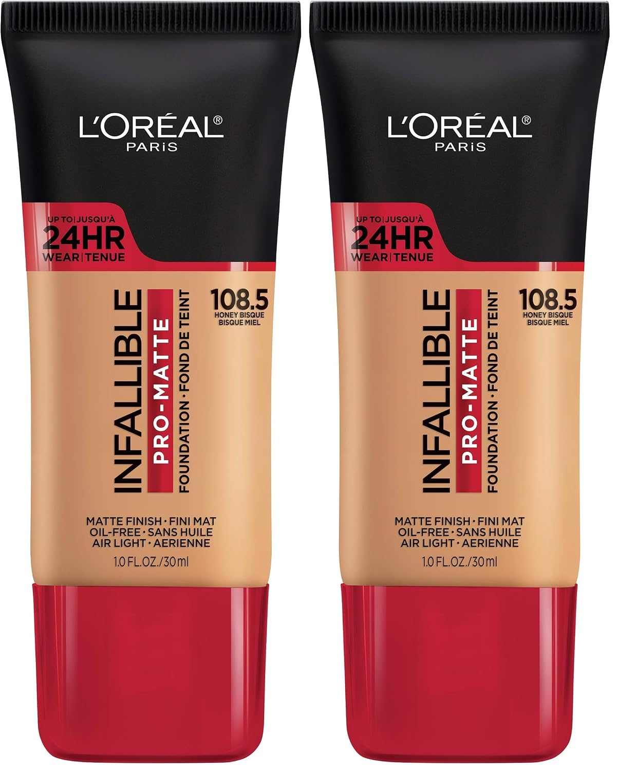 L'Oreal Paris Cosmetics Makeup Infallible Pro-Matte Liquid Longwear Foundation, Honey Bisque, 1 fl oz (Pack of 2)