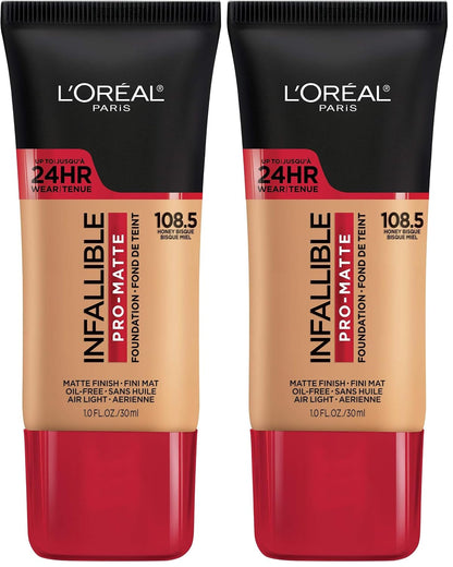L'Oreal Paris Cosmetics Makeup Infallible Pro-Matte Liquid Longwear Foundation, Honey Bisque, 1 fl oz (Pack of 2)
