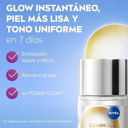 NIVEA LUMINOUS 630 Skin Glow Liquid Exfoliant 100 ml – Ultra-Refining AHA & PHA Radiance Tonic for Silky-Smooth Texture, Enhanced Clarity and Illuminated Skin Appearance