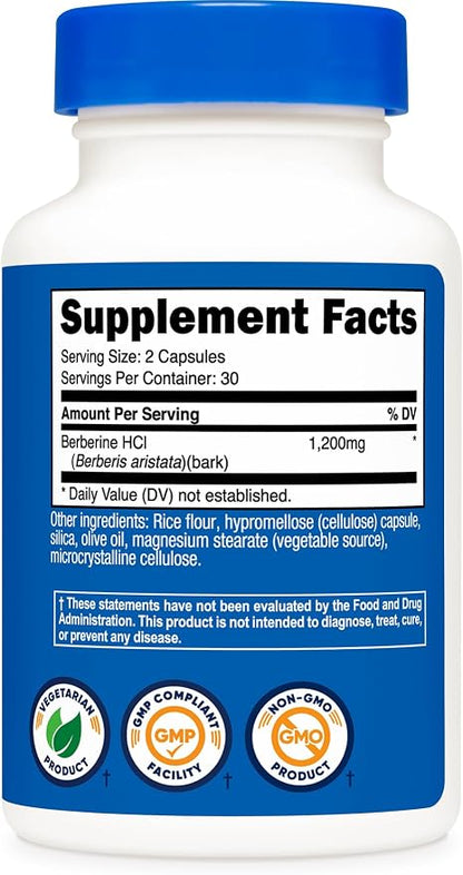 Nutricost Berberine HCl (1,200mg) 60 Capsules, 30 Servings