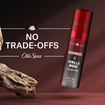 Old Spice Cologne Mist for Men, The Spice Alchemist Collection, 24/7 Cologne Infused Scent, No Trade Off Formula, Free of Parabens & Phthalates, Cashmere + Vanilla Wood Scent, 3.8 oz