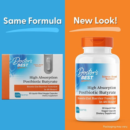 Doctor's BEST Postbiotic Butyrate Gut Health, Vegan, 30 Liquid Veggie Caps