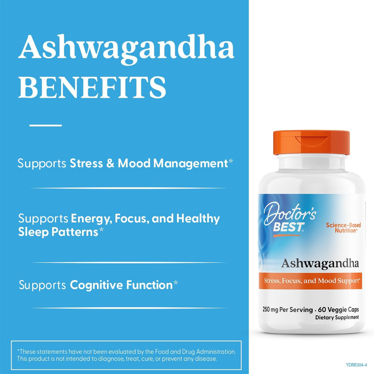 Doctor's BEST Sensoril Ashwagandha Supplement, for Men & Women, 60 Veg Caps