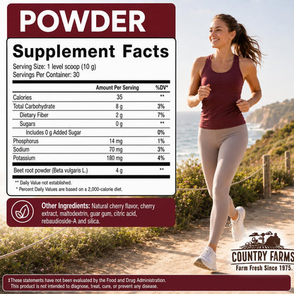 Country Farms Bountiful Beets, Wholefood Beet Extract Superfood, Helps Support Healthy Circulation and Promote Energy, Nitric Oxide Boost, Cherry Flavor, 30 Servings