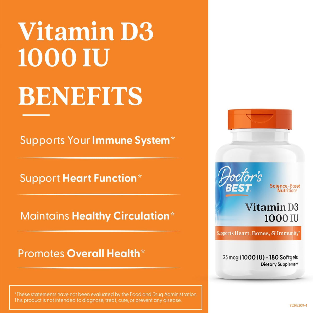 Doctor's Best Vitamin D3 1000 IU Softgels for Men & Women, 180 Softgels