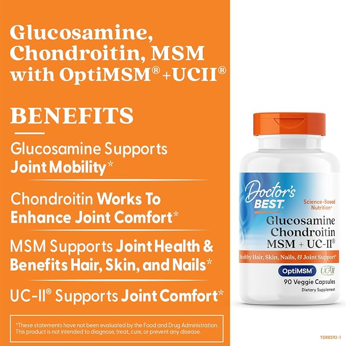 Doctor's Best Glucosamine Chondroitin MSM + UC-II, Non GMO, 90 Veg Capsules