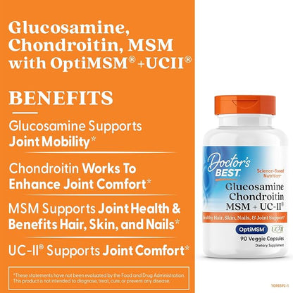 Doctor's Best Glucosamine Chondroitin MSM + UC-II, Non GMO, 90 Veg Capsules