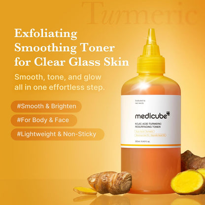 medicube Kojic Acid Turmeric Smoothing Toner for Face & Body | Lightweight Toner for Balancing Uneven Skin Tone & Texture | Niacinamide, Glycolic Acid for Clear Glass Skin | 8.45 fl.oz (Pack of 2)