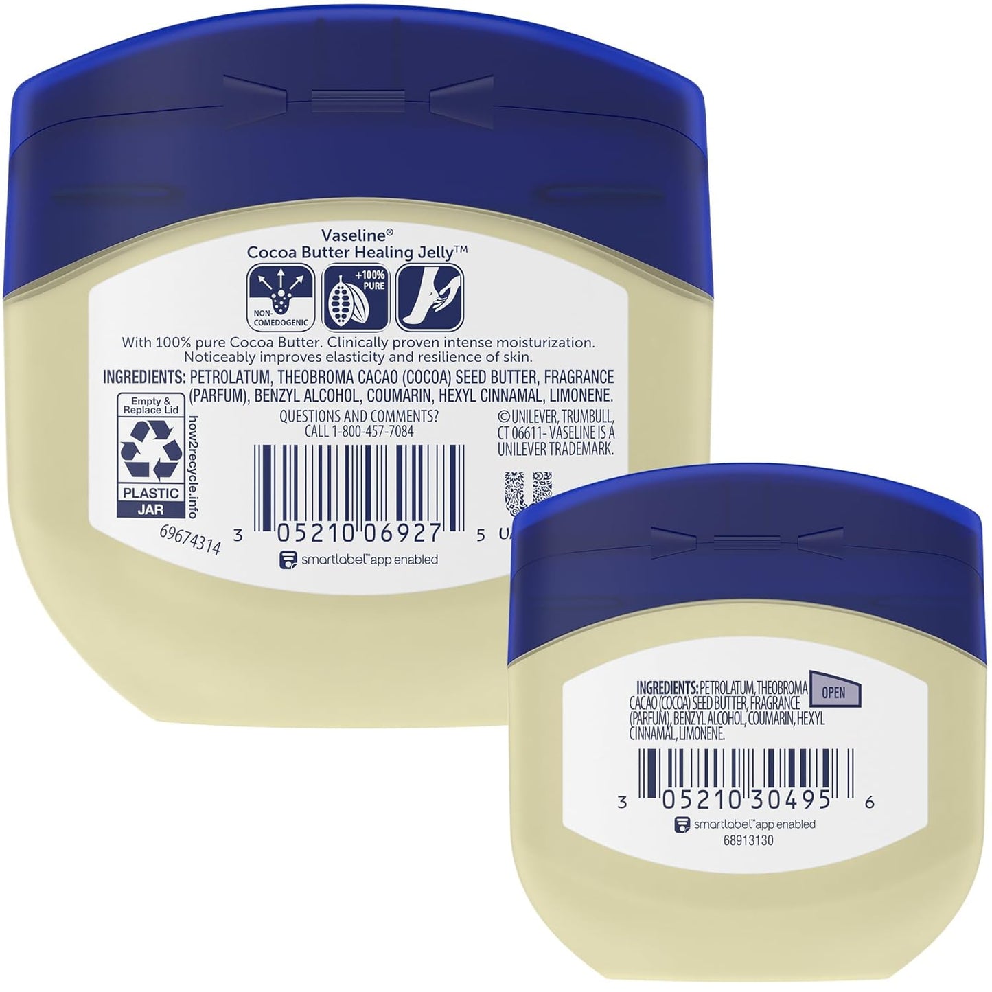 Vaseline Cocoa Butter Healing Jelly Variety Pack, 2 Sizes (7.5 Oz & 1.75 Oz) – Rich Moisturizing Ointment, Protectant & Moisturizer for Dry Skin