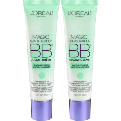 L'Oréal Paris Makeup Magic Skin Beautifier BB Cream Tinted Moisturizer, Anti-Redness, 1 fl oz, 2 Count