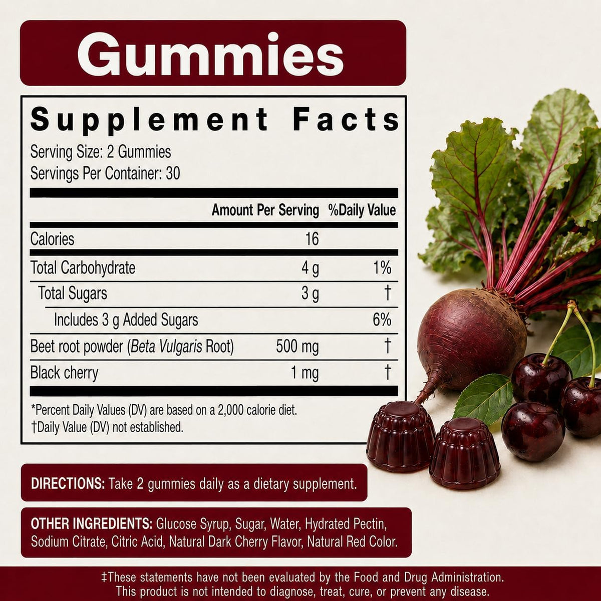 Country Farms Bountiful Beets Gummies, Circulation Superfood, Promotes Energy and Endurance, Nitric Oxide Booster, 30 Servings, White, 60 Count