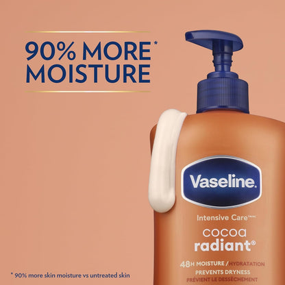 Vaseline Intensive Care Body Lotion Cocoa Radiant for Dry Skin Lotion Made with Ultra-Hydrating Lipids and Pure Cocoa Butter for a Long-Lasting, Radiant Glow 32 Oz (Pack of 2)