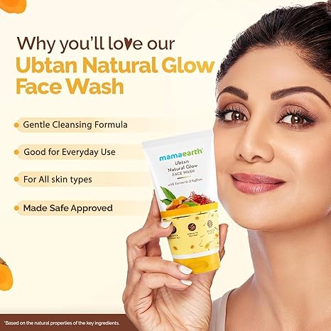 MAMAEARTH Ubtan Face Wash with Turmeric & Saffron, 50ml | Suitable for daily facial cleansing routines.