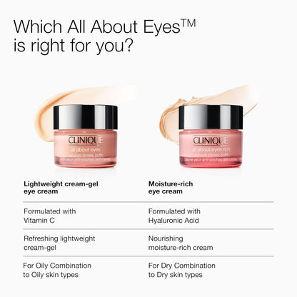 Clinique All About Eyes Lightweight Eye Cream With Vitamin C | Hydrating,Brightening,Depuffing + Dark Circle Reducing,1 Ounce,(Pack of 2)