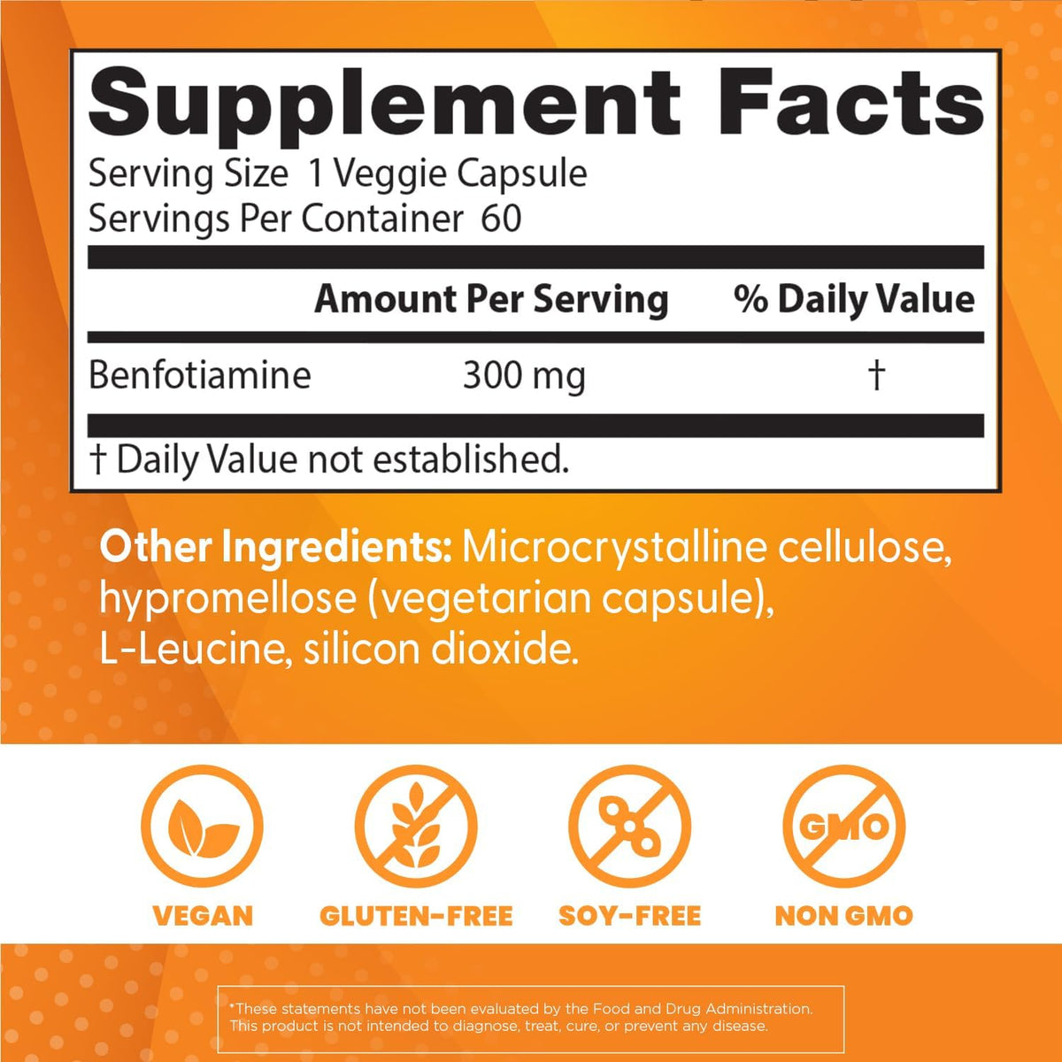 Doctor's Best Benfotiamine 300mg Supplement, Non GMO, Vegan, 60 Veggie Caps