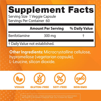 Doctor's Best Benfotiamine 300mg Supplement, Non GMO, Vegan, 60 Veggie Caps