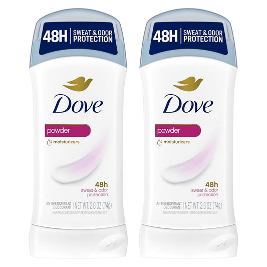 Dove Invisible Solid Antiperspirant Deodorant Stick 2 Count Powder, for Women, For All Day Underarm Sweat & Odor Protection 2.6 oz