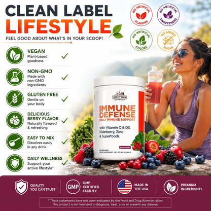 Country Farms Immune Defense Superfoods, Immune Support Supplement, Vitamin C with Black Elderberry, Echinacea, Turmeric, Supports Hydration, with Probiotics and Prebiotics, Berry Flavor, 60 Servings