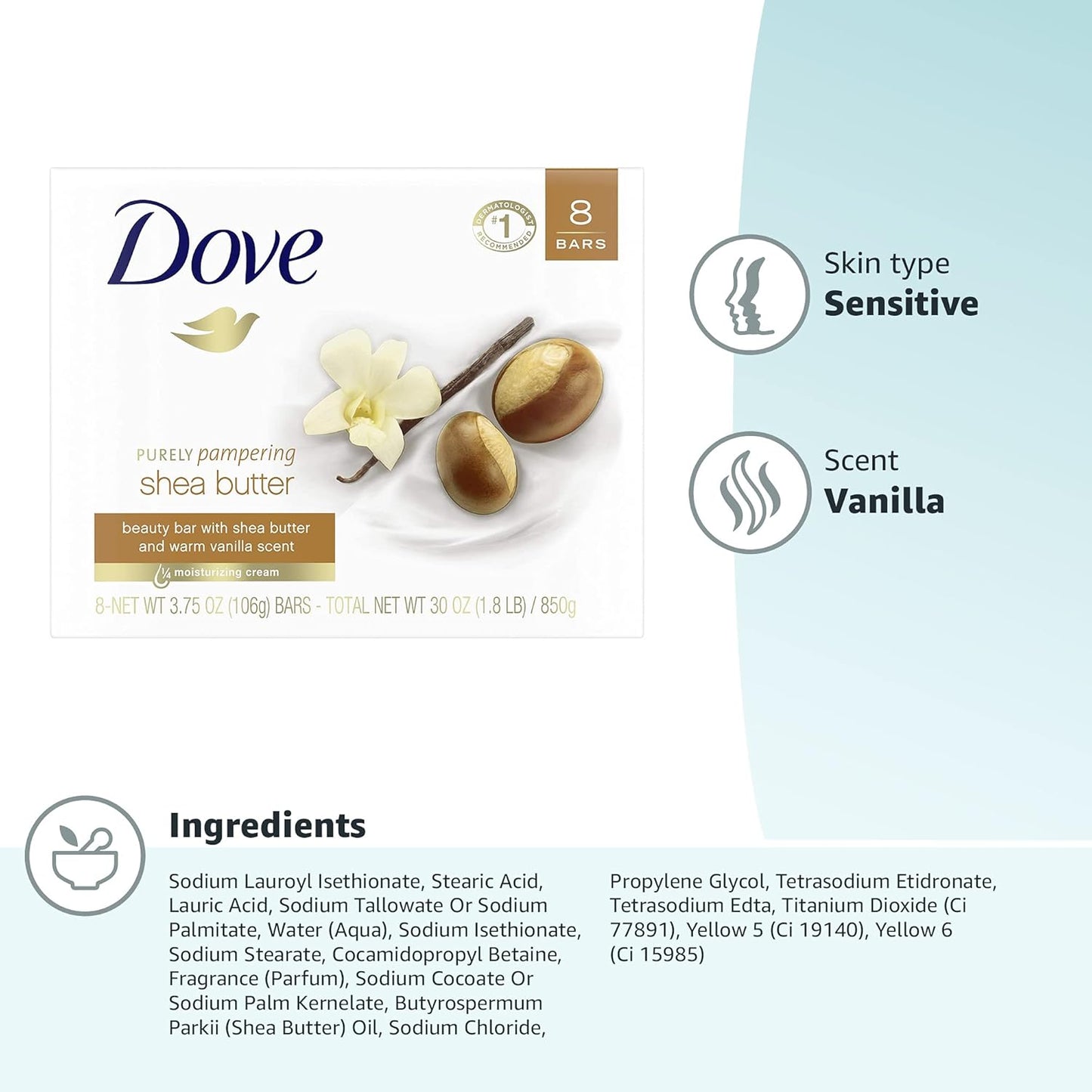 Dove Beauty Bar Soap Shea Butter,for Nourished,Radiant Skin,Enriches Skin 3.75 oz,(Pack of 72)
