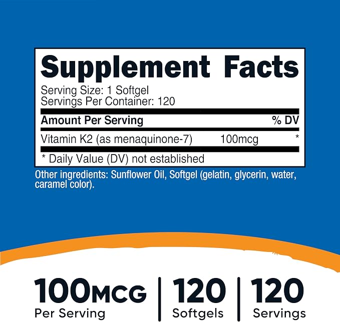 Nutricost Vitamin K2 MK-7 Supplement (100 mcg) 120 Softgels - GMO-Free