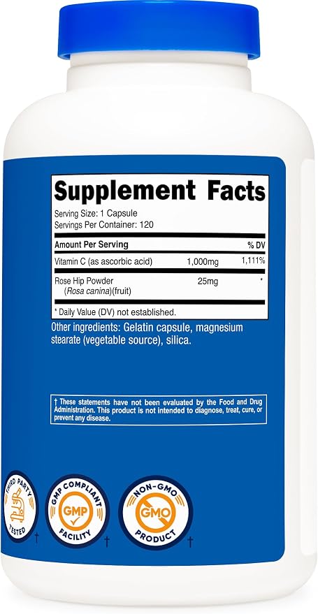 Nutricost Vitamin C with Rose Hips 1025mg, 120 Capsules, Gluten Free