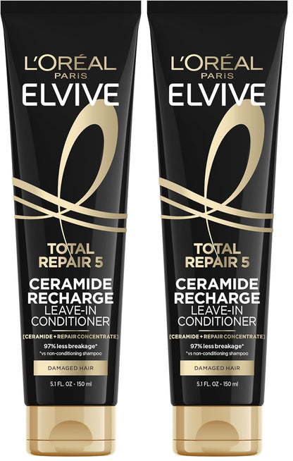 L'Oreal Paris Elvive Total Repair 5 Protein Recharge Leave In Conditioner Treatment and Heat Protectant,5.1 Ounce,(Pack of 2)